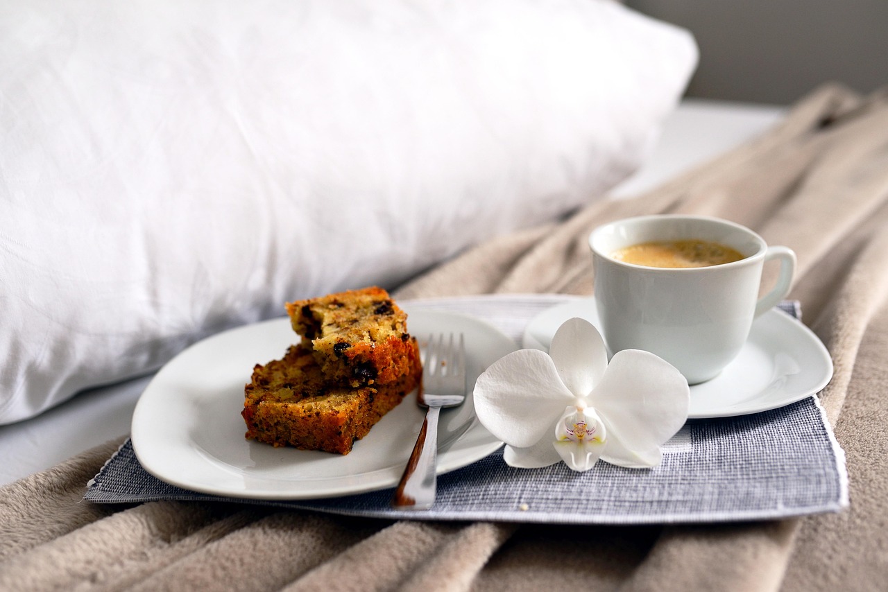 coffee, breakfast, bed, food, cake, pastry, drink, beverage, breakfast in bed, place setting, coffee cup, service, coffee time, happy mothers day, dishes, coffee break, enjoyment